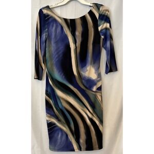 Vtg Y2K NueVa Women's 4 Bodycon Watercolor Print V Back Party Cocktail Dress